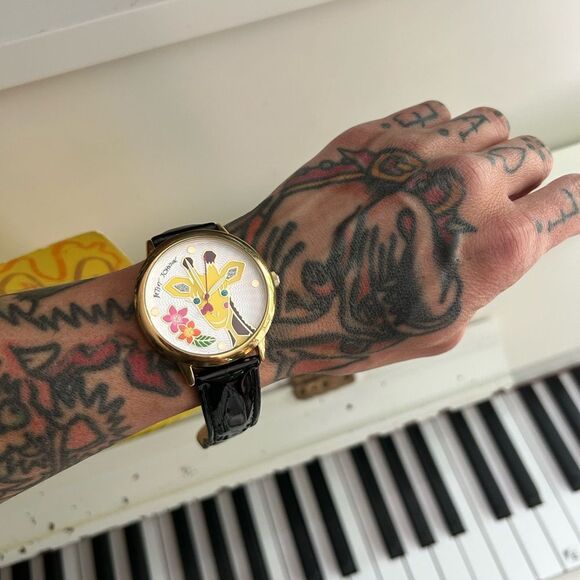 Betsey Johnson Gold and Black Giraffe Watch Leather - Picture 2 of 16